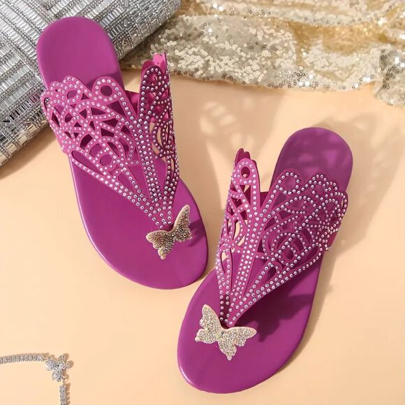 Boho Rhinestone Slide Sandals – Glitter Embellished, Comfy Summer Slip-ons - Picture 8 of 10